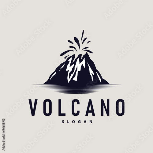 Volcano logo illustration silhouette design volcano mountain erupting with simple rocks and lava