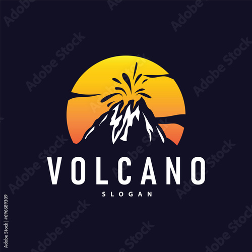 Volcano logo illustration silhouette design volcano mountain erupting with simple rocks and lava