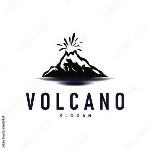 Volcano logo illustration silhouette design volcano mountain erupting with simple rocks and lava
