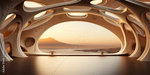 Futuristic empty floor and room Sci-Fi Corridor With light for showcase.