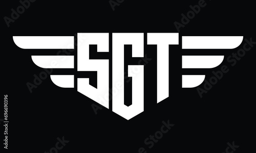 SGT three letter logo, creative wings shape logo design vector template. letter mark, wordmark, monogram symbol on black & white.	