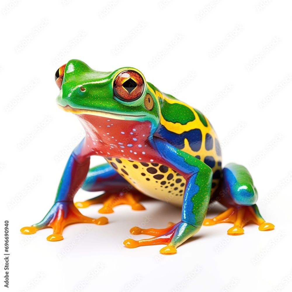 Obraz premium Vivid colored frog on white background 