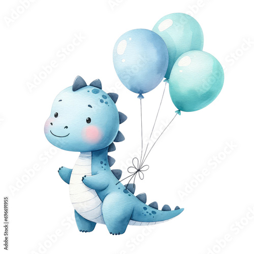 watercolor Happy blue dinosaur birthday clipart Birthday party invitation cards nursery decoration baby shower