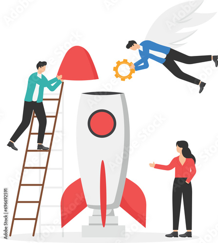 collaboration or cooperate to develop startup company, business teamwork and innovation idea, starting a new business project together

