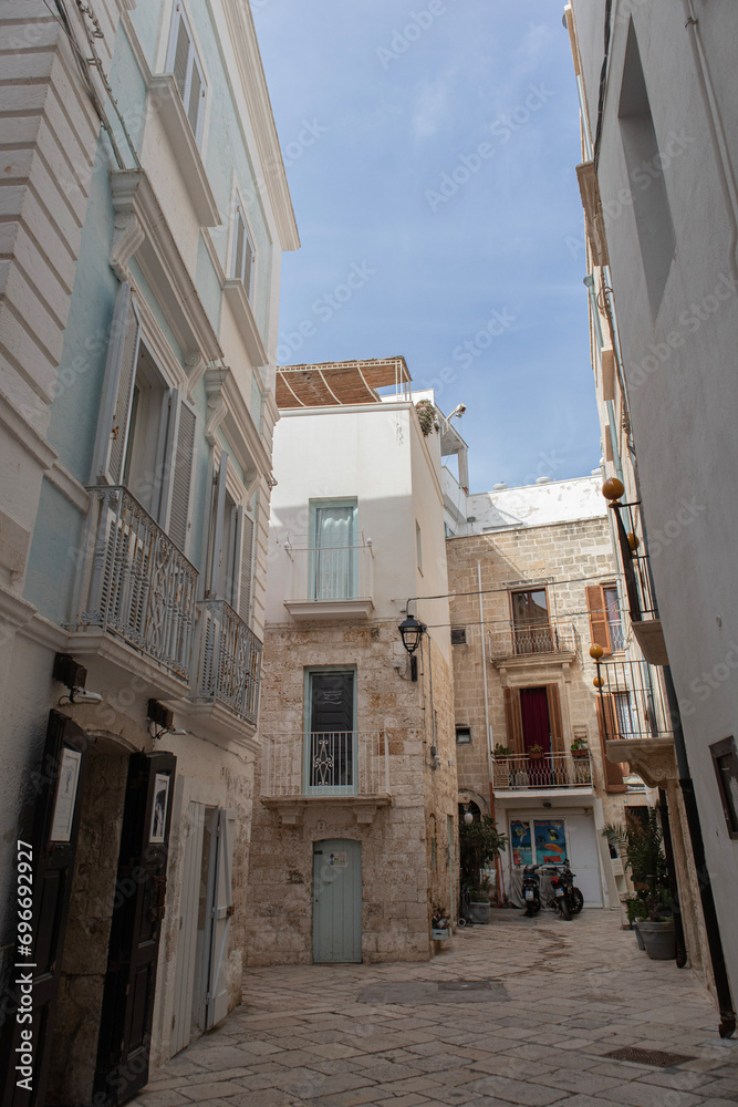 Polignano a Mare tiny city street in spring time with no people 