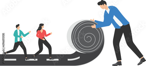 Develop career path or create success way, begin new road to achieve target or entrepreneur plan ahead way their own way concept,leader create success way for employees,

