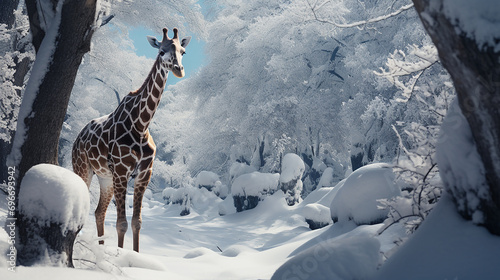 giraffe in deep snow