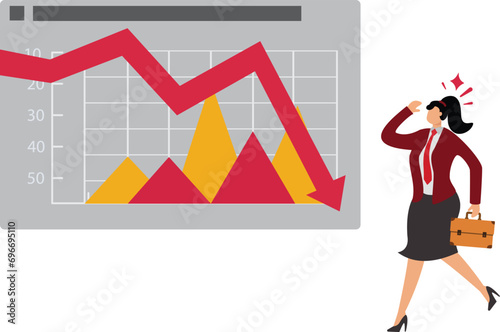 Histogram, Bar Graph, Moving Down, Reduction, Falling, Recession, Businesswoman