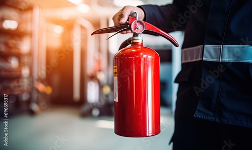 A Person Ready to Extinguish Fire with Safety Equipment photo