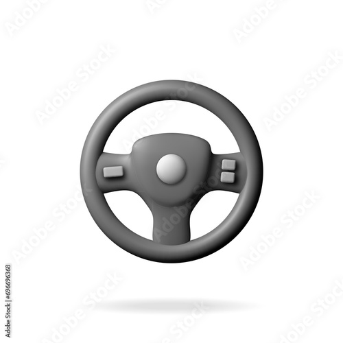 3D Car Steering Wheel Isolated on White. Render Black Automobile Steering Wheel with Vehicle Horn and Buttons. Control Drive and Turn. Game Console in Shape of Steering Wheel. Vector Illustration