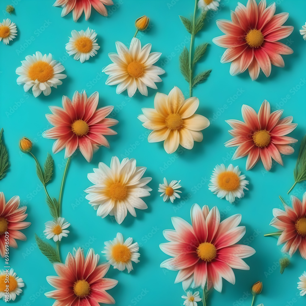 Daisy flowers on a turquoise surface Daisy flowers on a turquoise surface