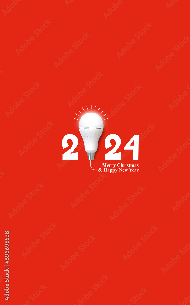 LED Bulb with 2024. Merry Christmas and Happy New Year. 3d rendering. LED Bulb with 2024. Merry Christmas and Happy New Year. 3d rendering.