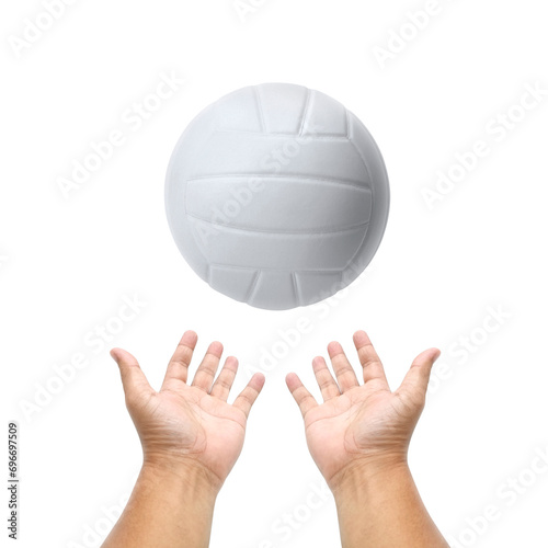 Hand holding volleyball ball, transparent background