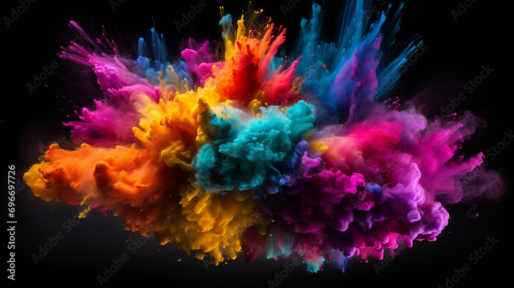 explosion of colored powder isolated on black background explosion of colored powder isolated on black background