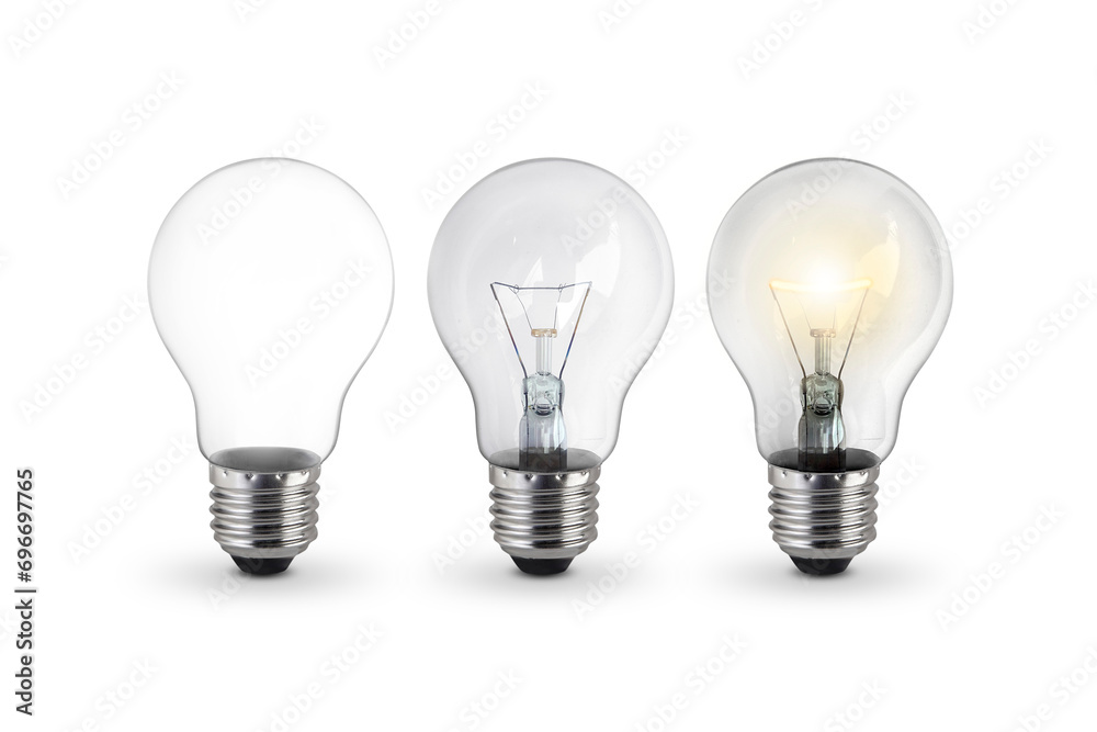 lighted bulb, transparent background - obrazy, fototapety, plakaty 
