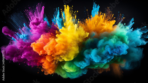 explosion of colored powder isolated on black background © Aura