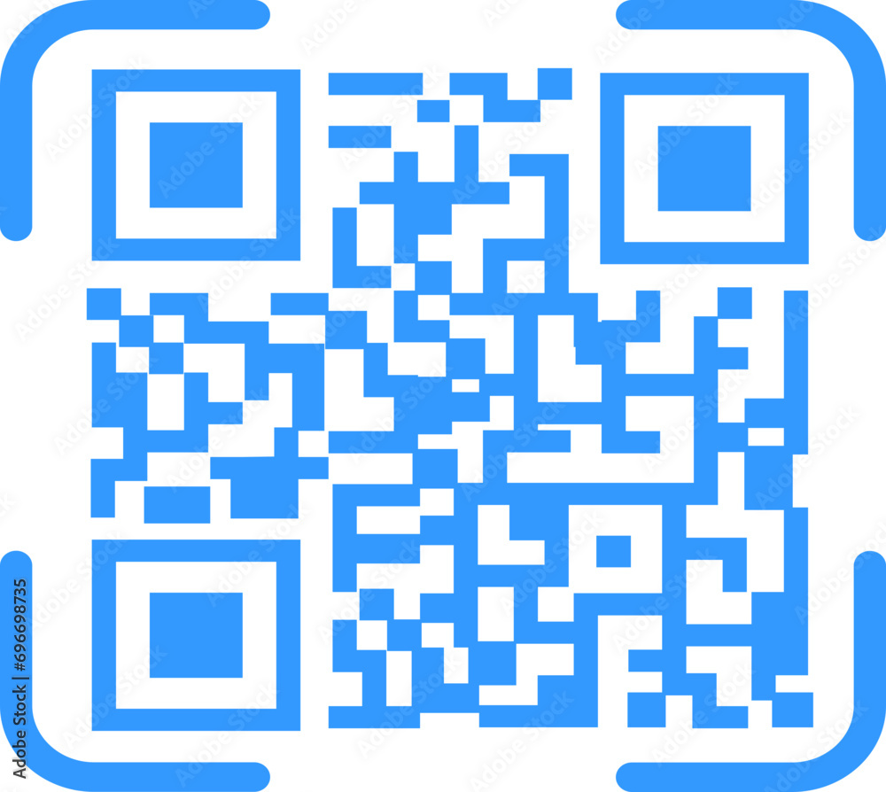 Scan QR code icon. Digital scanning QR code. QR code scan in blue flat style for smartphone. QR code for payment. Vector QR code sample for smartphone scanning isolated on transparent background. Scan QR code icon. Digital scanning QR code. QR code scan in blue flat style for smartphone. QR code for payment. Vector QR code sample for smartphone scanning isolated on transparent background.