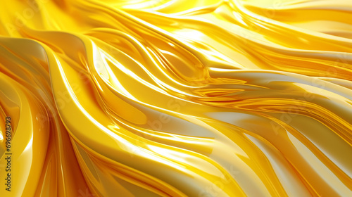 A 3D-rendered abstract background featuring smooth, curvy yellow lines.