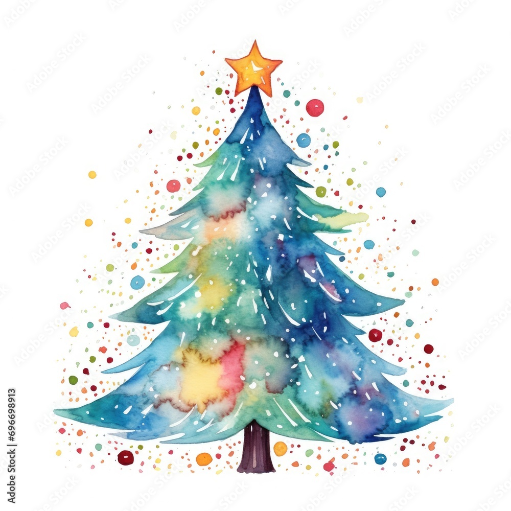 Childish drawing watercolor style christmas tree isolated on white background comeliness