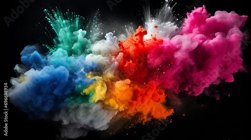 colored white powder explosion on black background