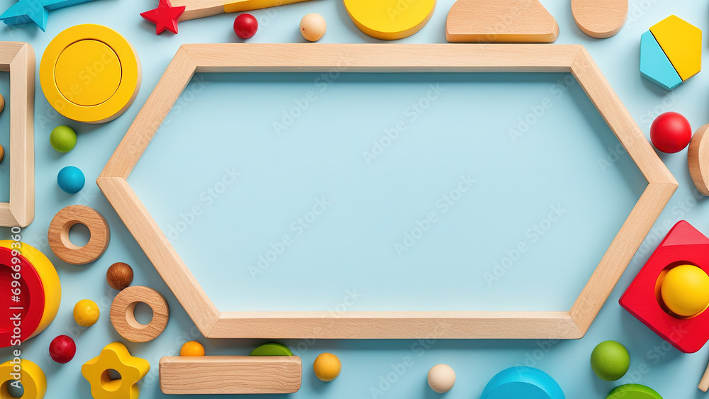 Obraz premium Baby kids toy frame background colorful wooden educational