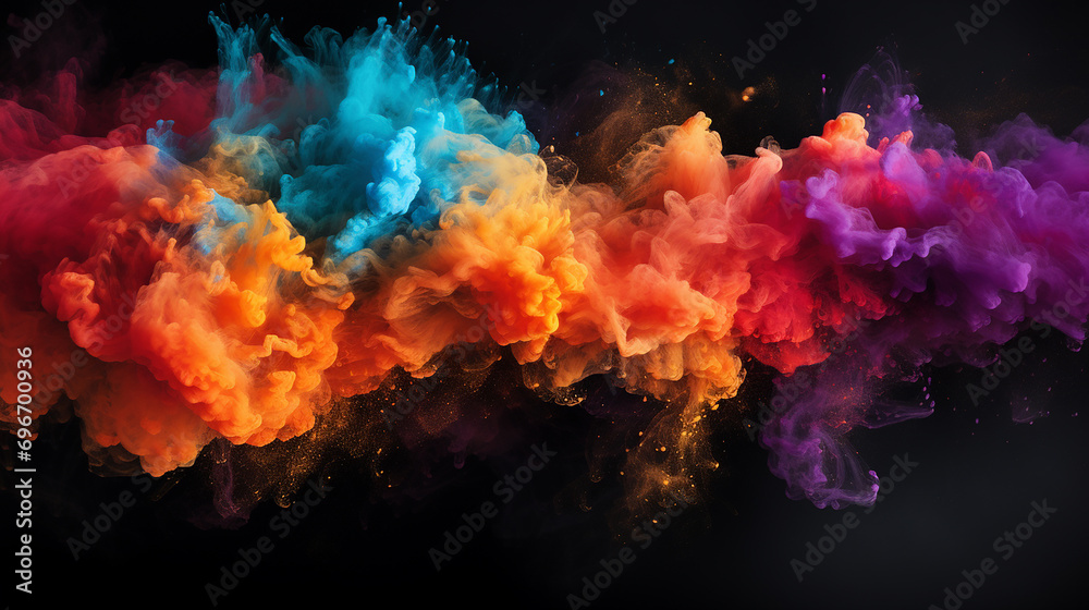 abstract design of bright colorful powder cloud on black background abstract design of bright colorful powder cloud on black background