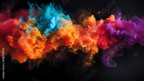 abstract design of bright colorful powder cloud on black background