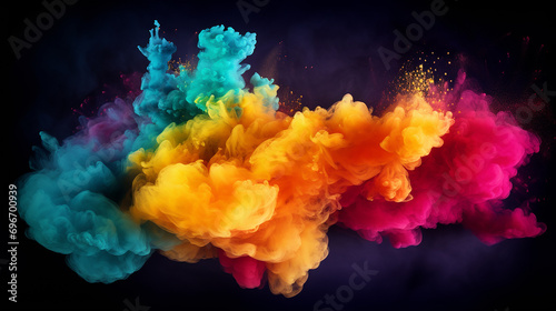 abstract design of bright colorful powder cloud on black background