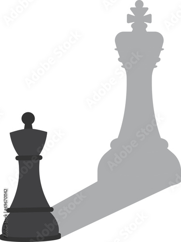 Chess pawn with shadow of a king chess.

