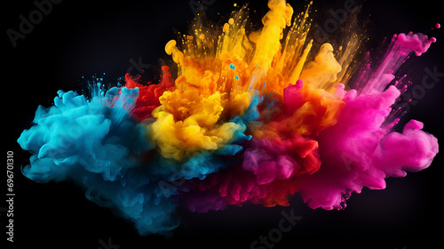 colorful rainbow holi paint color powder explosion on black background