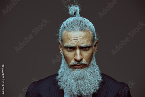 frowning man with beard
