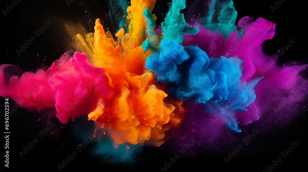 black background with launched colorful powder
