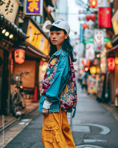 Japanese young woman dressed in 90's clothing