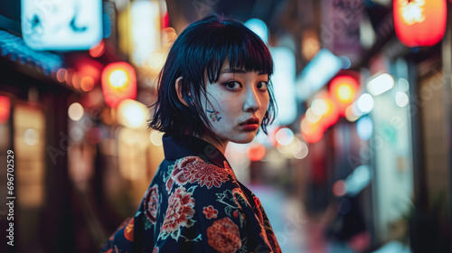 Japanese young woman dressed in 90's clothing © JuanM