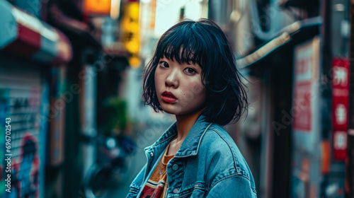 Japanese young woman dressed in 90's clothing