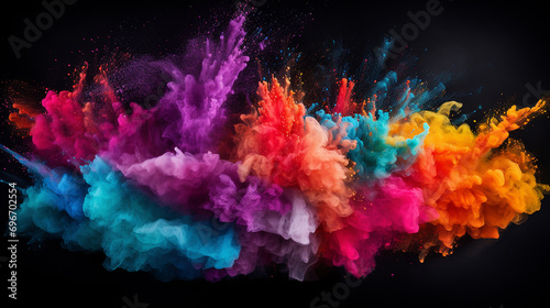 launched colorful powder on black background photo