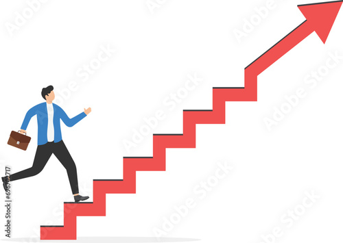 Businessman walking up the stairs. Startup concept, Career growth, Vector illustration flat

