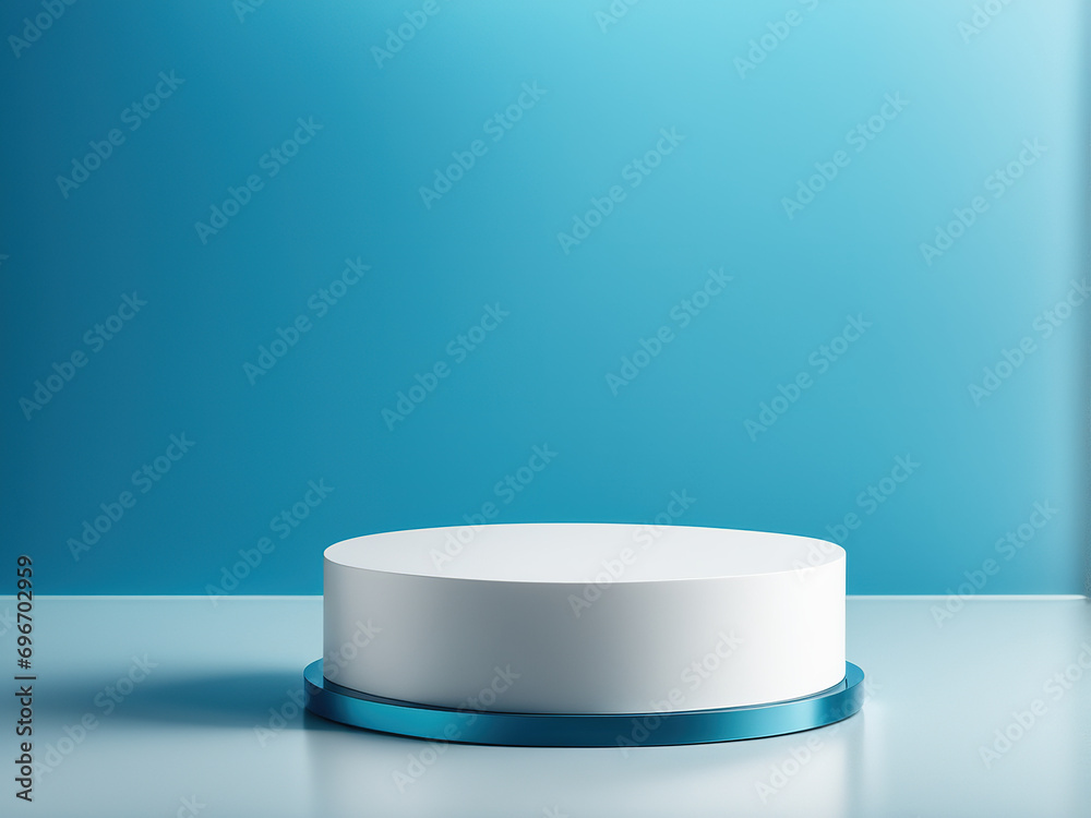 Round cylinder platform podium for product or cosmetics presentation on blue background Round cylinder platform podium for product or cosmetics presentation on blue background