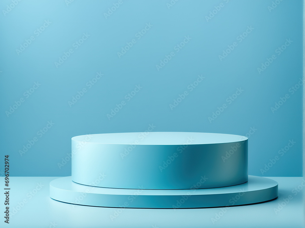 Round cylinder platform podium for product or cosmetics presentation on blue background Round cylinder platform podium for product or cosmetics presentation on blue background