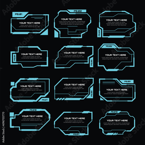 Set of HUD Frames Collection, Game stream frames border, futuristic user interface elements for GUI, UI, UX, KIT, Futuristic user interface graphic box for UI game, Data information infographic.