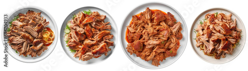 top view of plates with pulled pork photo