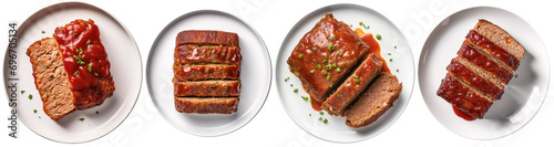 top view of plates with the classic dish meatloaf