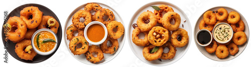 top view of plates with the South Indian breakfast snack Medu vada