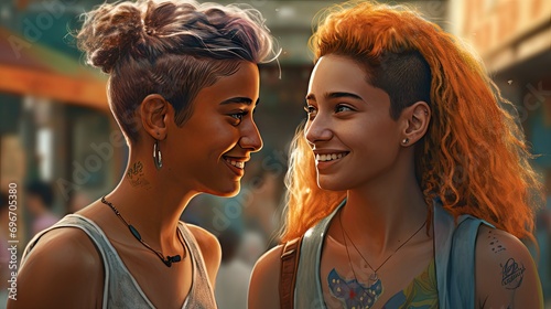 Realistic 3D illustration of a lesbian couple