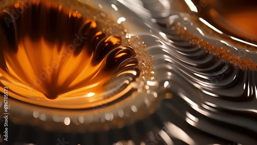 In this vivid closeup, we see the distinct layers of a ferrofluid sample. The dark, oily liquid at the bottom is a solution of ferromagnetic nanoparticles, while the lighter, more viscous photo