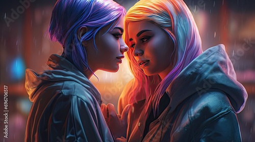 Realistic 3D illustration of a lesbian couple