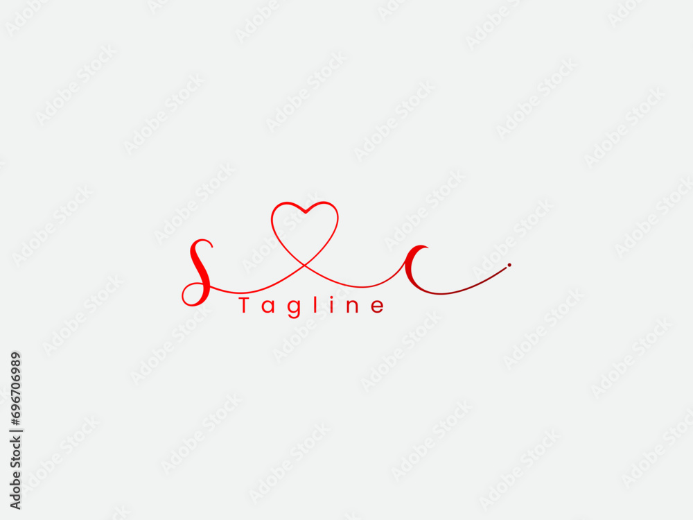 SC letter logo with love. Love Sc logo. Couple. Font. Signature cs letter design. Loveday. Script. Lettering design. Handwritten