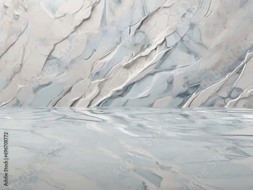 Arctic Reflections: Cool White Marble with Ice Patterns