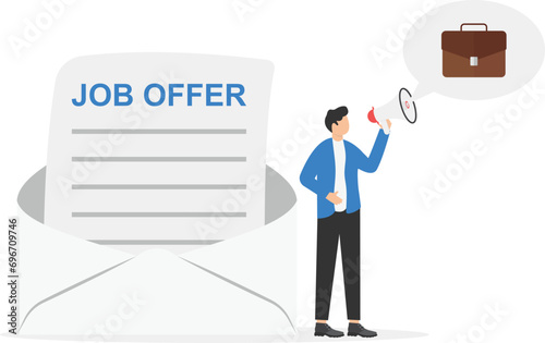 Job offer or new opportunity, career promotion or decision to change to new office, employment or recruitment, vacancy or hiring concept, businessman on email envelope offer new job to candidate.

