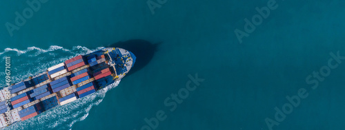 Aerial view container cargo ship maritime freight shipping by container cargo ship, Global business import export commercial trade logistic container cargo ship freight shipping.